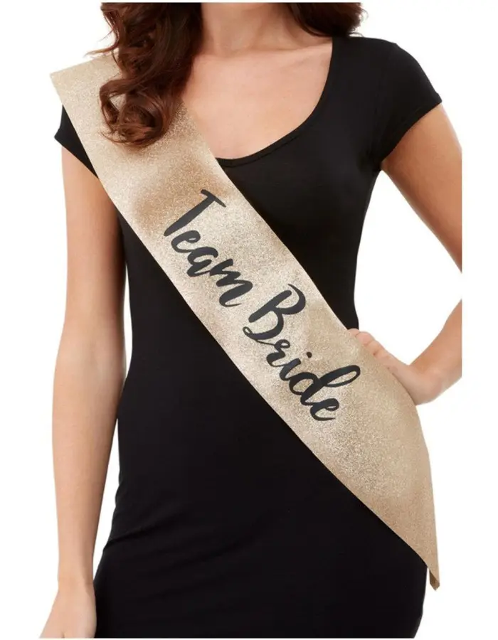 Deluxe Glitter Team Bride Sash - Gold and Black