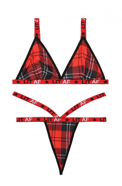 Lit Af Bralette and Thong Set - Red Plaid - L/xl