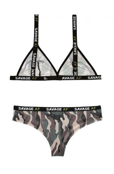 Savage Af Bralette and Cheeky Panty - Forest Camo - M/l