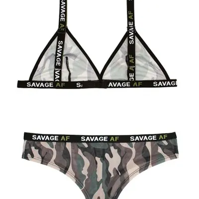 Savage Af Bralette and Cheeky Panty - Forest Camo - M/l