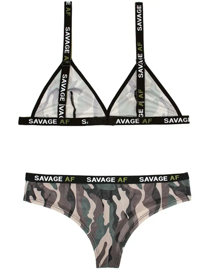 Savage Af Bralette and Cheeky Panty - Forest Camo - M/l