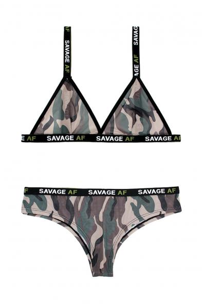 Savage Af Bralette and Cheeky Panty - Forest Camo - M/l