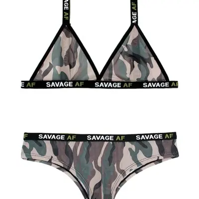 Savage Af Bralette and Cheeky Panty - Forest Camo - M/l