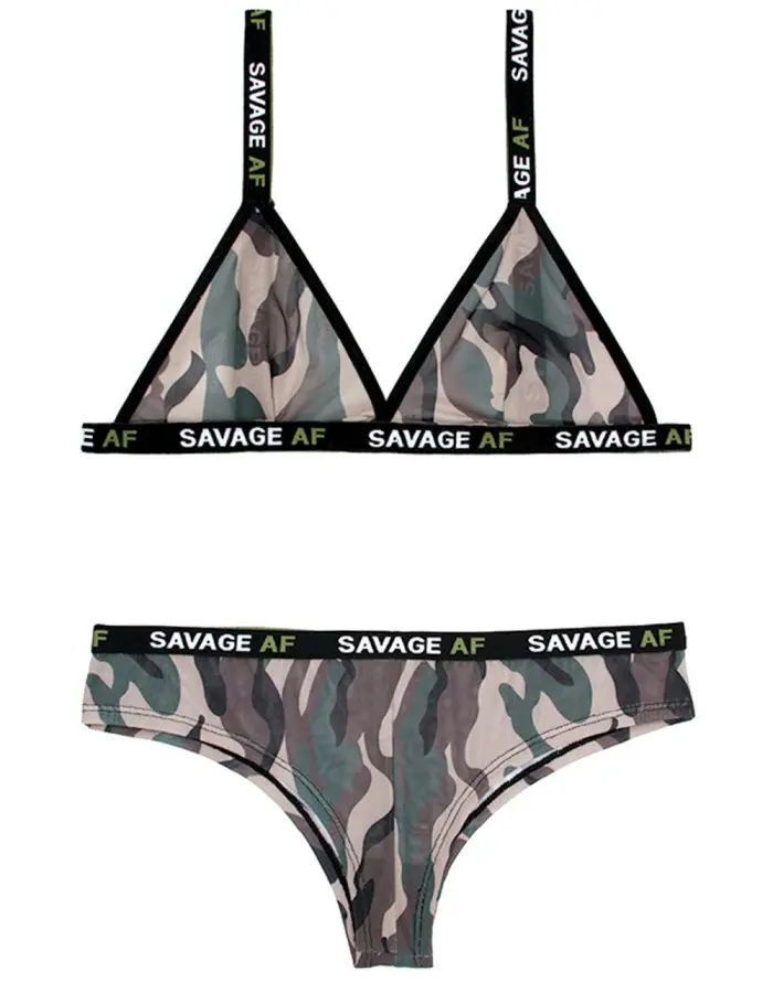 Savage Af Bralette and Cheeky Panty - Forest Camo - M/l