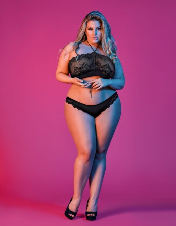 Sexy Time Halter Bandeau and Panty Set - Black -  1x-3x