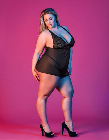 Sexy Time Babydoll With Fly Away Back and G-String Set - Black - 1x-3x