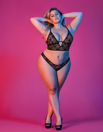 Sexy Time Underwire Bralette and Panty Set -  Black - 1x-3x