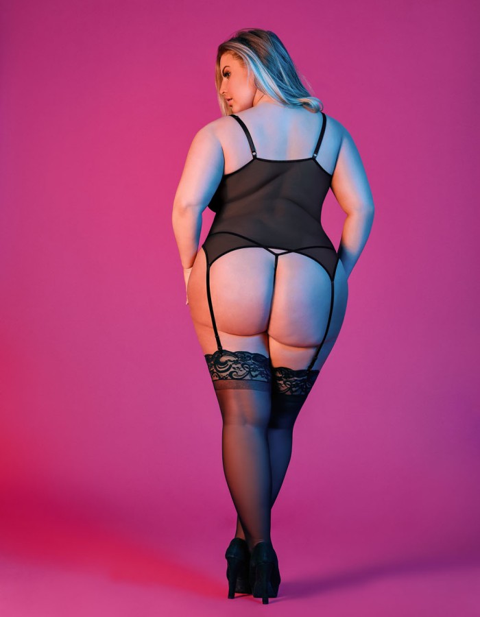 Sexy Time Merry Widow and G-String Set - Black - 1x-3x