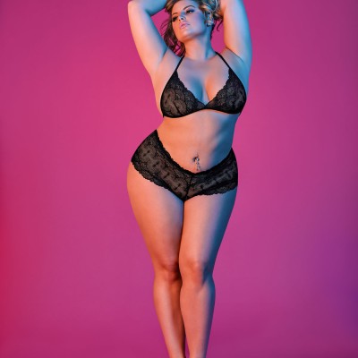 Sexy Time Triangle Bra and Cheeky Short Set - Black - 1x-3x