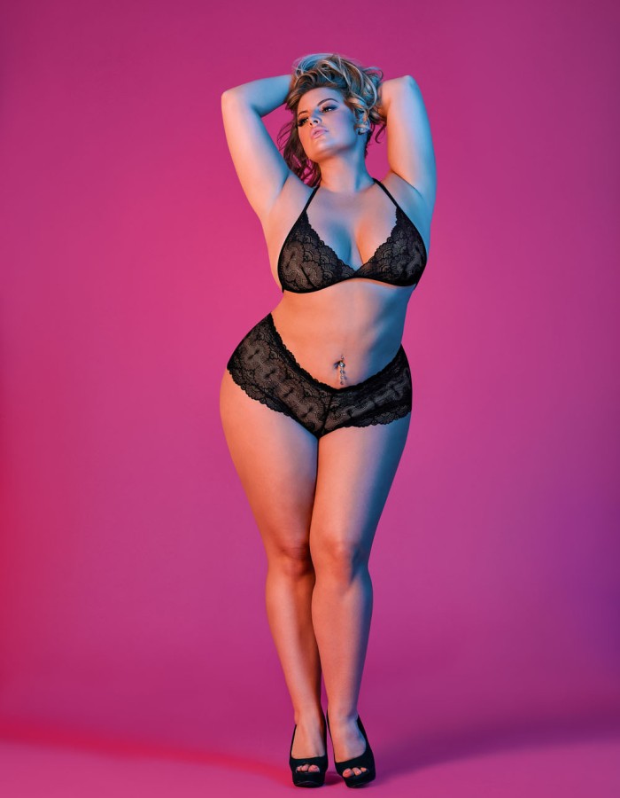 Sexy Time Triangle Bra and Cheeky Short Set - Black - 1x-3x