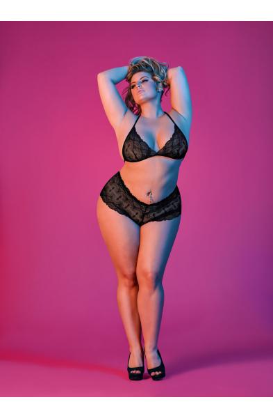 Sexy Time Triangle Bra and Cheeky Short Set - Black -L/xl