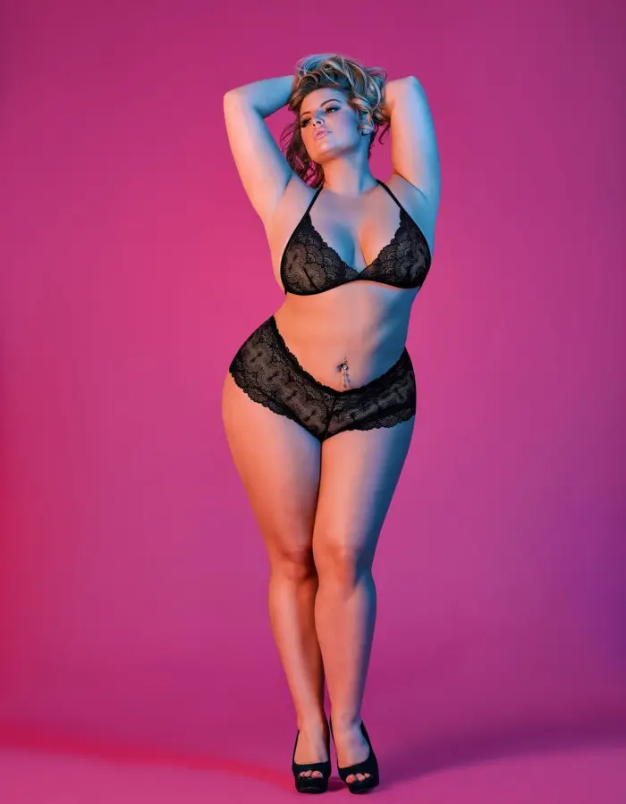 Sexy Time Triangle Bra and Cheeky Short Set - Black -L/xl