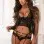 3pc Cami Babydoll Set With Garter Thong and  Stocking - One Size - Black