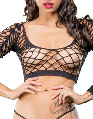 Front Mesh and Side Design Crotchless Leggings - One Size - Black