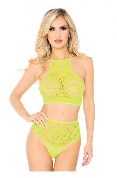 2 Pc Crop Top & Panty - Neon Yellow - S/m