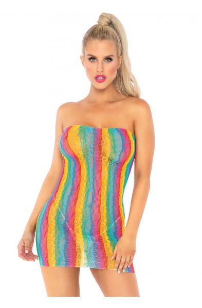 Rainbow Leopard Lace Tube Dress - One Size - Multicolor