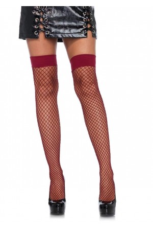 Fishnet Thigh Highs - One Size - Burgandy