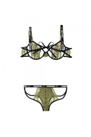 Savage Af Cutout Bra and Caged Panty - Olive - L/xl