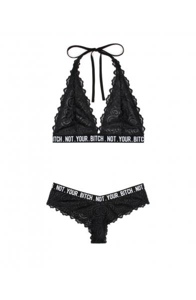 Not Your Bitch Bralette and Cheeky Panty Set - Black - S/m