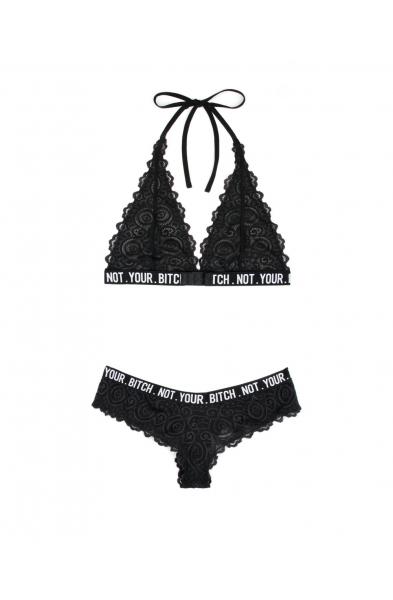 Not Your Bitch Bralette and Cheeky Panty Set - Black - S/m