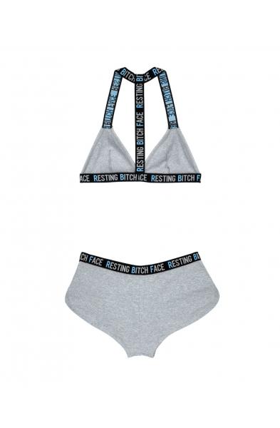 Resting Bitch Face Bralette and Retro Short Set - Gray - L/xl