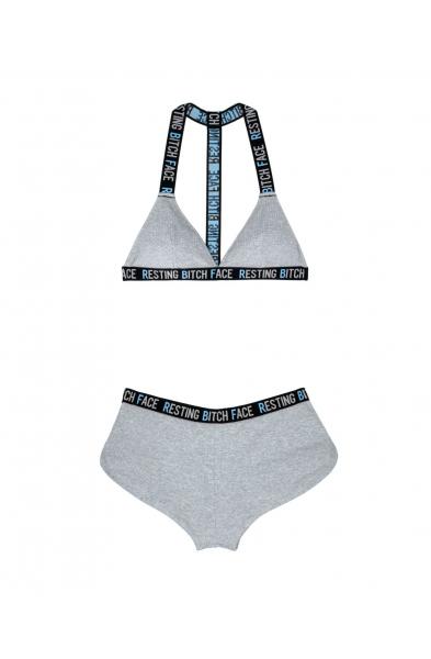 Resting Bitch Face Bralette and Retro Short Set - Gray - L/xl