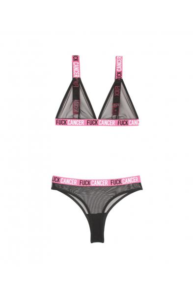 Fuck Cancer Bralette and Cheeky Panty Set - Black - L/xl