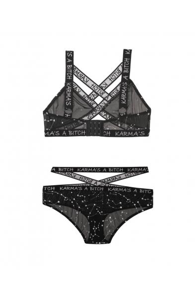 Karma's a Bitch Bralette and Cutout Panty Set - Black - L/xl