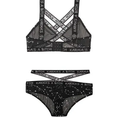 Karma's a Bitch Bralette and Cutout Panty Set - Black - M/l