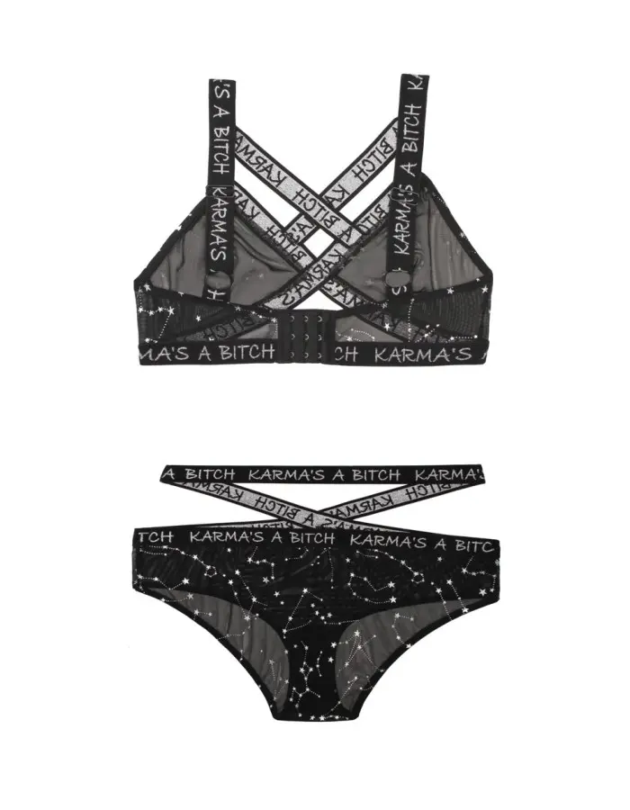 Karma's a Bitch Bralette and Cutout Panty Set - Black - M/l