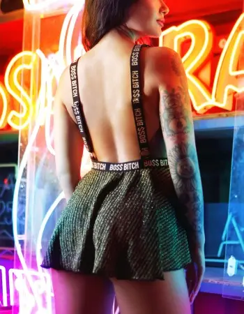 Boss Bitch Suspender Skirt - Skirt Only -  Black/gold - S/m