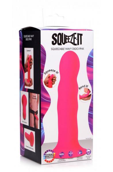 Squeeze It Squeezable Wavy Dildo - Pink