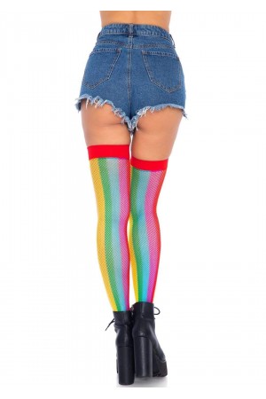 Rainbow Fishnet Thigh Highs - One Size - Multicolor