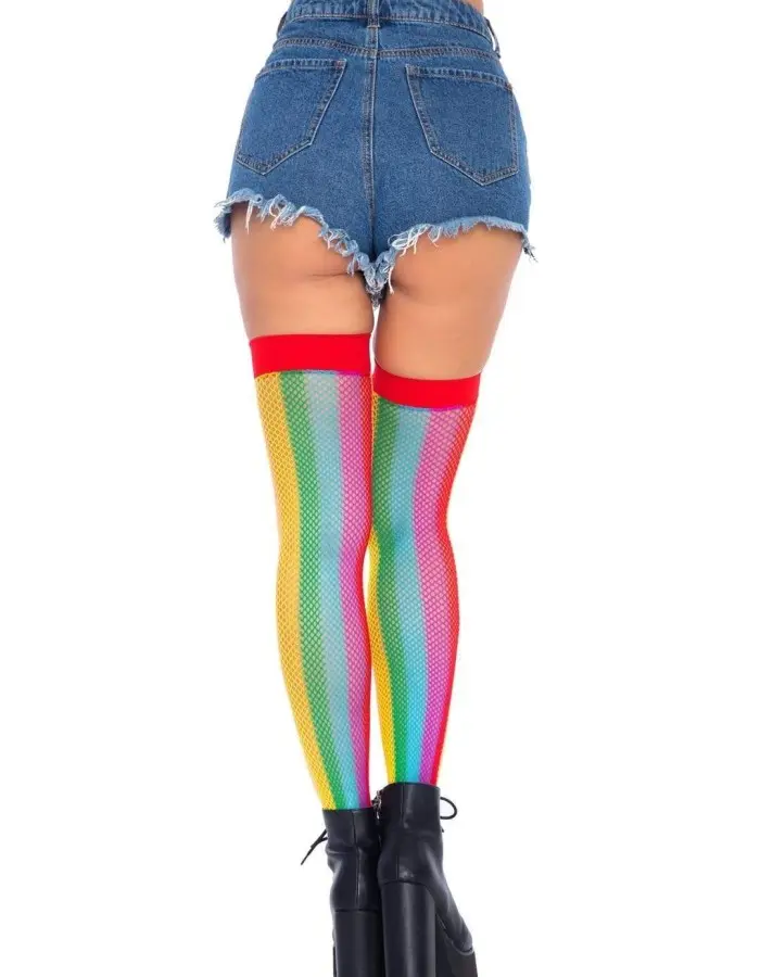 Rainbow Fishnet Thigh Highs - One Size - Multicolor