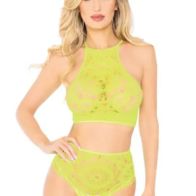 2 Pc Crop Top & Panty - Neon Yellow - M/l