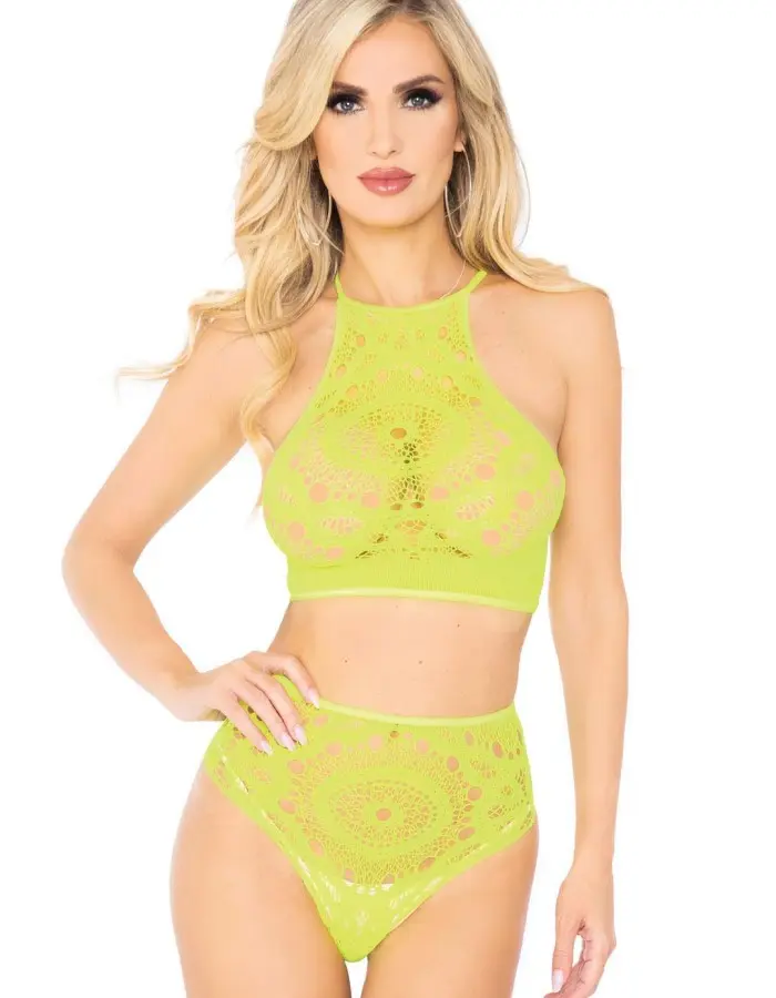 2 Pc Crop Top & Panty - Neon Yellow - M/l