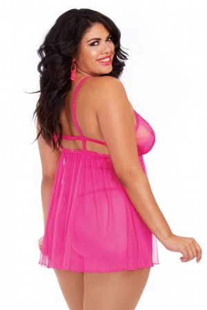 Babydoll and G-String - Queen Size - Hot Pink