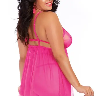 Babydoll and G-String - Queen Size - Hot Pink