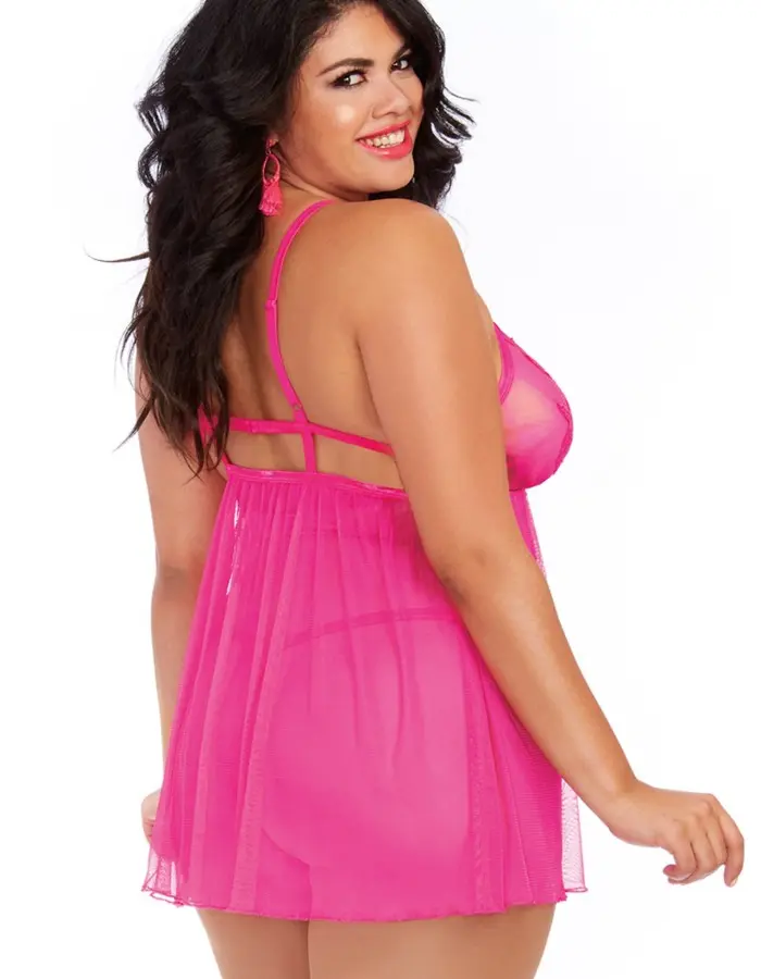 Babydoll and G-String - Queen Size - Hot Pink