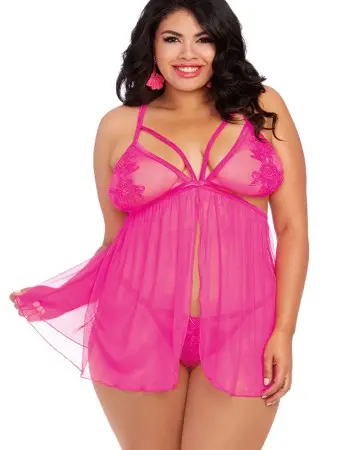 Babydoll and G-String - Queen Size - Hot Pink