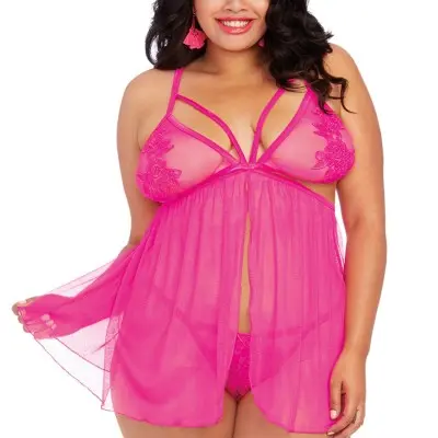Babydoll and G-String - Queen Size - Hot Pink