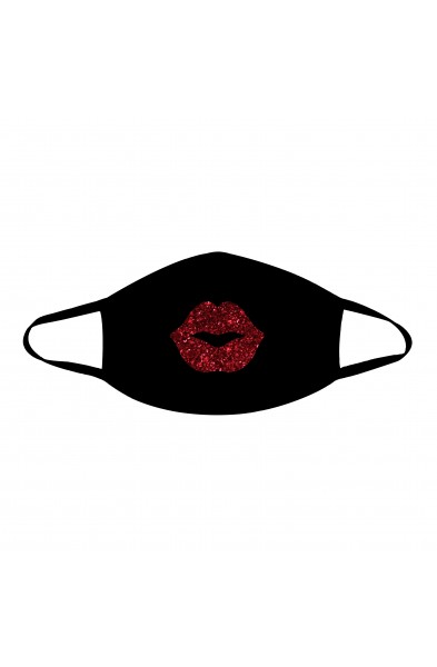 Pucker Up Red Glitter Lips Face Mask With Black  Trim