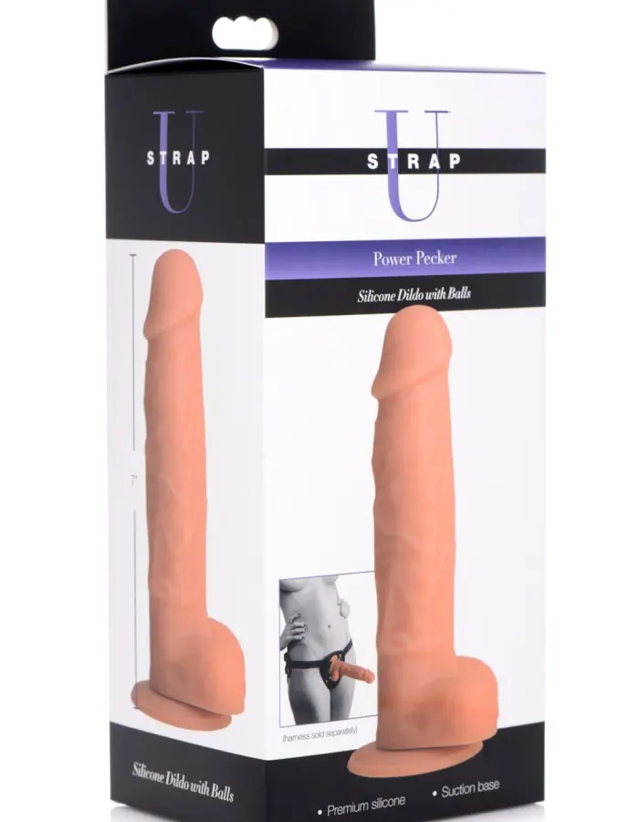 Power Pecker 7 Inch Silicone Dildo With Balls - Flesh