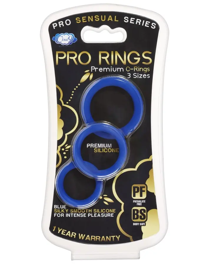 Pro Sensual Silicone Cock Ring 3 Pack - Blue