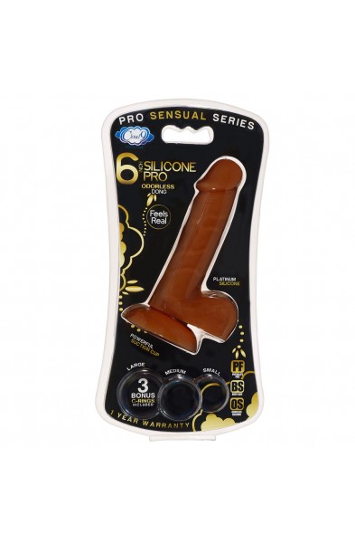 Pro Sensual Premium Silicone 6 Inch Dong With 3  Cockrings - Brown