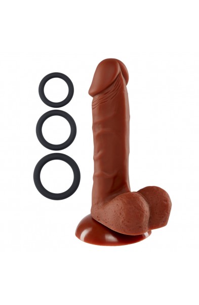 Pro Sensual Premium Silicone 6 Inch Dong With 3  Cockrings - Brown