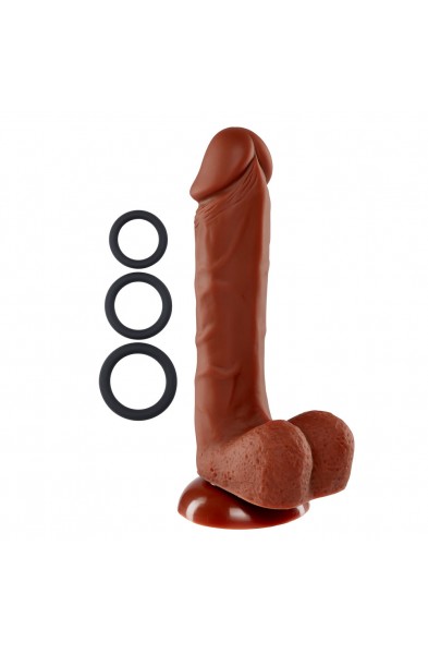 Pro Sensual Premium Silicone 8 Inch Dong With 3  Cockrings - Brown