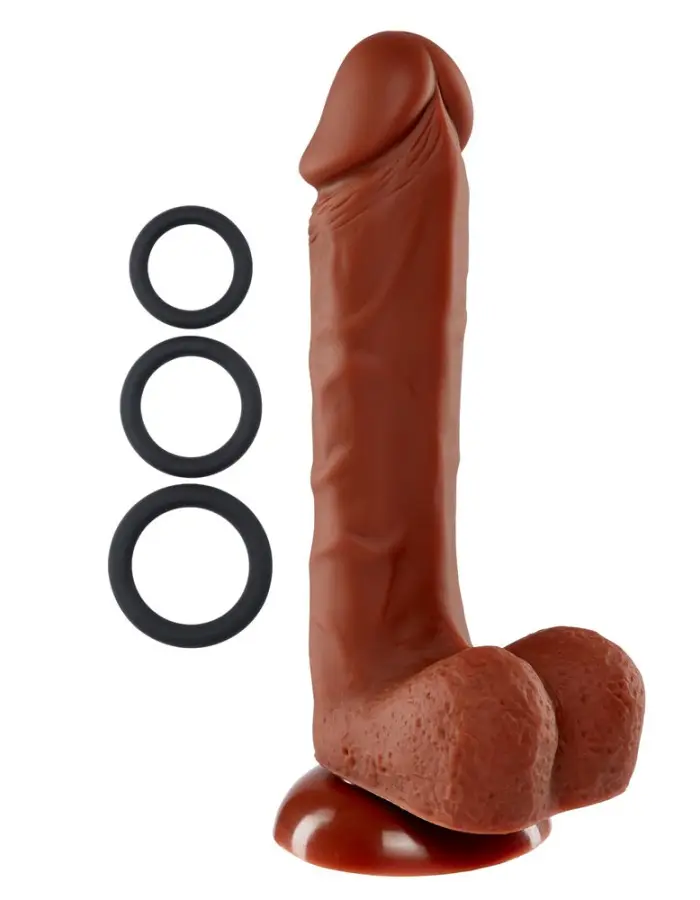 Pro Sensual Premium Silicone 8 Inch Dong With 3 Cockrings - Brown