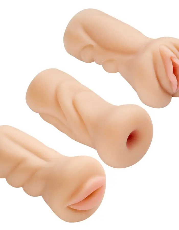 Trio Stroker Pussy Ass Mouth Masturbator Kit - Flesh