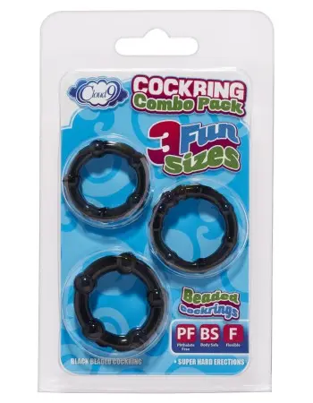 Cockring Combo Beaded - Black